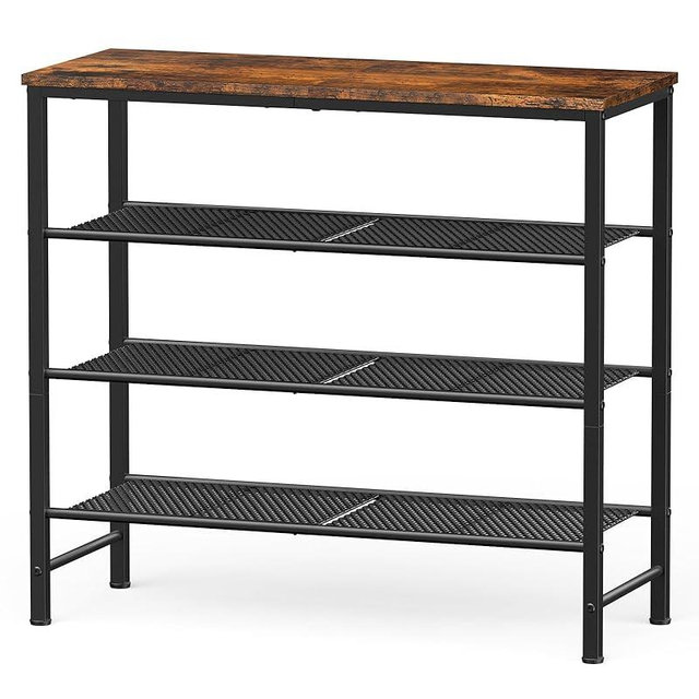 Kitsure Shoe Rack - 4-Tier Shoe Organizer with Wooden Top & Leveling Feet, Easy-Assembly, Rust-Resistant Metal Shoe Shelf for Closet, Entryway, Bedroom, 29.5" x 11.4" x 24.8", Brown