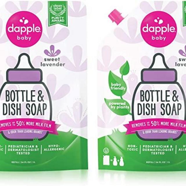 DAPPLE Baby Bottle and Dish Liquid Refill, Lavender Dish Soap, Plant Based, Hypoallergenic, 34 Fluid Ounces (Pack of 2)