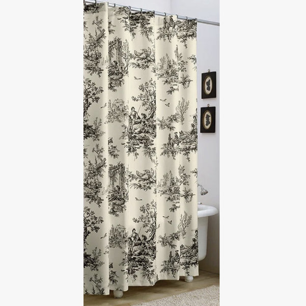 Bouvier Black Traditional Cotton Toile Shower Curtain