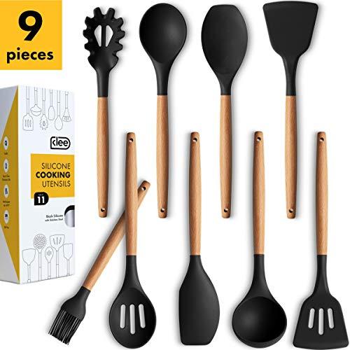 Klee 9-Piece Heat-Resistant Silicone Kitchen Utensil Set, with Beechwood Handles