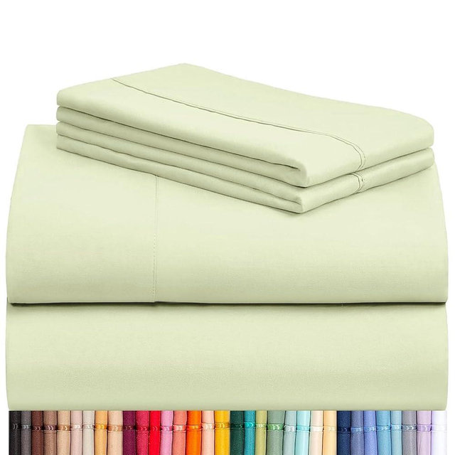 LuxClub 4 PC Sheet Set Bed Sheets Deep Pockets 16" Eco Friendly Wrinkle Free Cooling Machine Washable Hotel Bedding Silky Soft - Sage Green Queen