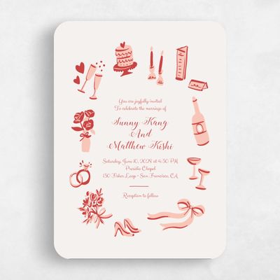 Red Rounded Wedding Invitation - Remi Portrait
