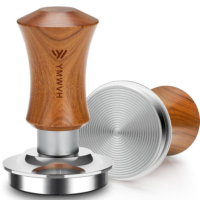 V5 Espresso Tamper, 53.3MM 2 Spring-Loaded Calibrated Tamper with Stainless Steel Ripple Base, Walnut Wooden-Handle Tamper Compatible with Breville 54mm Portafilter