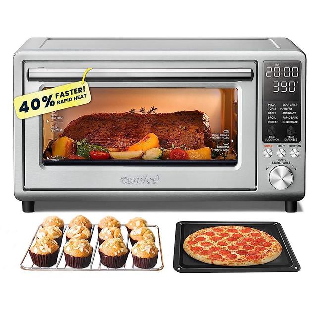 COMFEE' Toaster Oven Air Fryer FLASHWAVE™ Rapid-Heat Technology, Convection Oven Countertop with Bake Broil Roast, 6 Slices Large Capacity Fits 12’’ Pizza 24QT, 4 Accessories 1750W Stainless Steel