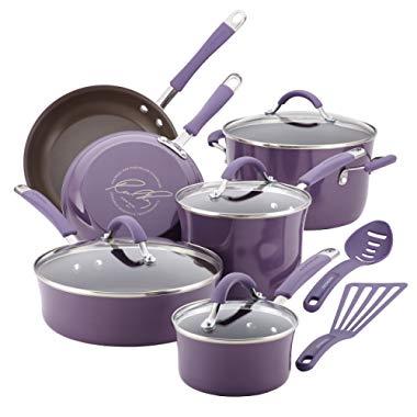 Rachael Ray 16783 Cucina Nonstick Cookware Pots and Pans Set, 12 Piece, Lavender