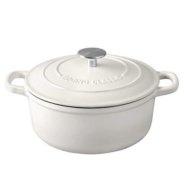 EDGING CASTING Enameled Cast Iron Covered Dutch Oven with Dual Handle (5.5QT, White)