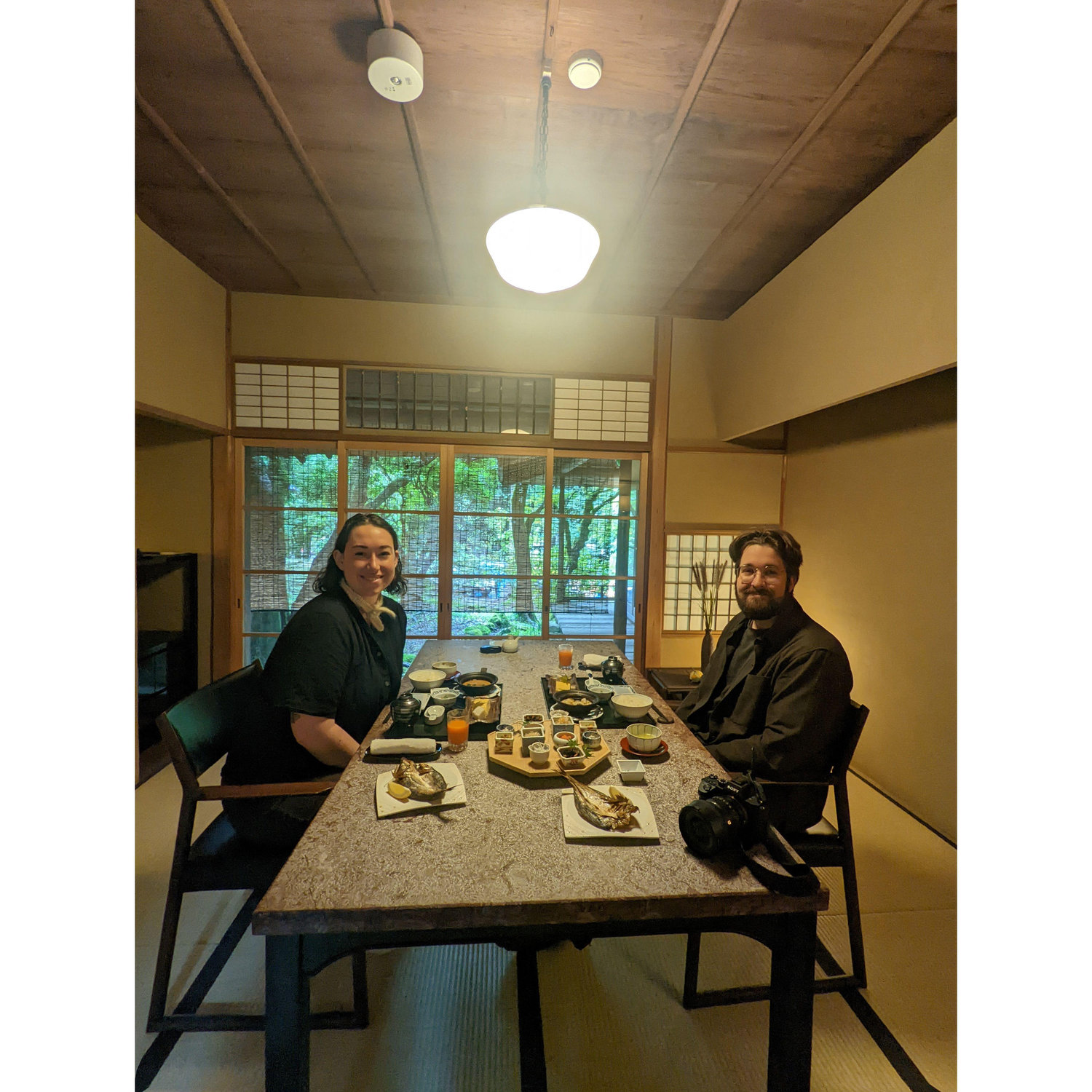 October 10, 2023- Traditional Japanese breakfast at the hotel in Hakone. Bryan wasn't a fan of the natto, but we both loved the egg custard. They gave us so much food it was a struggle to finish it!
