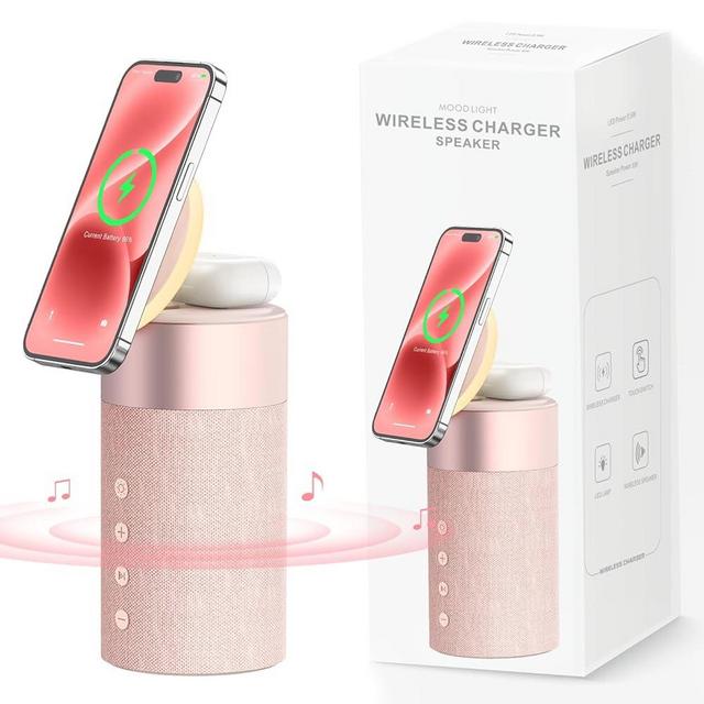 COLSUR Bluetooth Speaker with Night Light, Magnetic Wireless Charger, 2 in 1 Wireless Charging Station for iPhone 16/15/14/13/12 Series, AirPods Pro/3/2, Gift for Teens/Women/Girls/Boys/Man