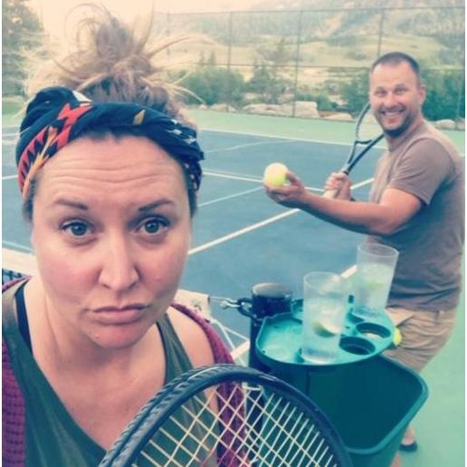 Cocktails and tennis at Mammoth Creek Condos.