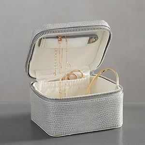 Mckenna Leather Small Travel Jewelry Case, Gray