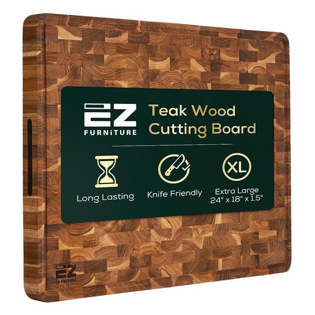 EZ FURNITURE 24 x 18 Inch Teak Cutting Board, Wooden Cutting Boards for Kitchen, Large Butcher Block Cutting Board, Large Cutting Board, Wood Cutting Boards for Kitchen with Juice Groove and Handles