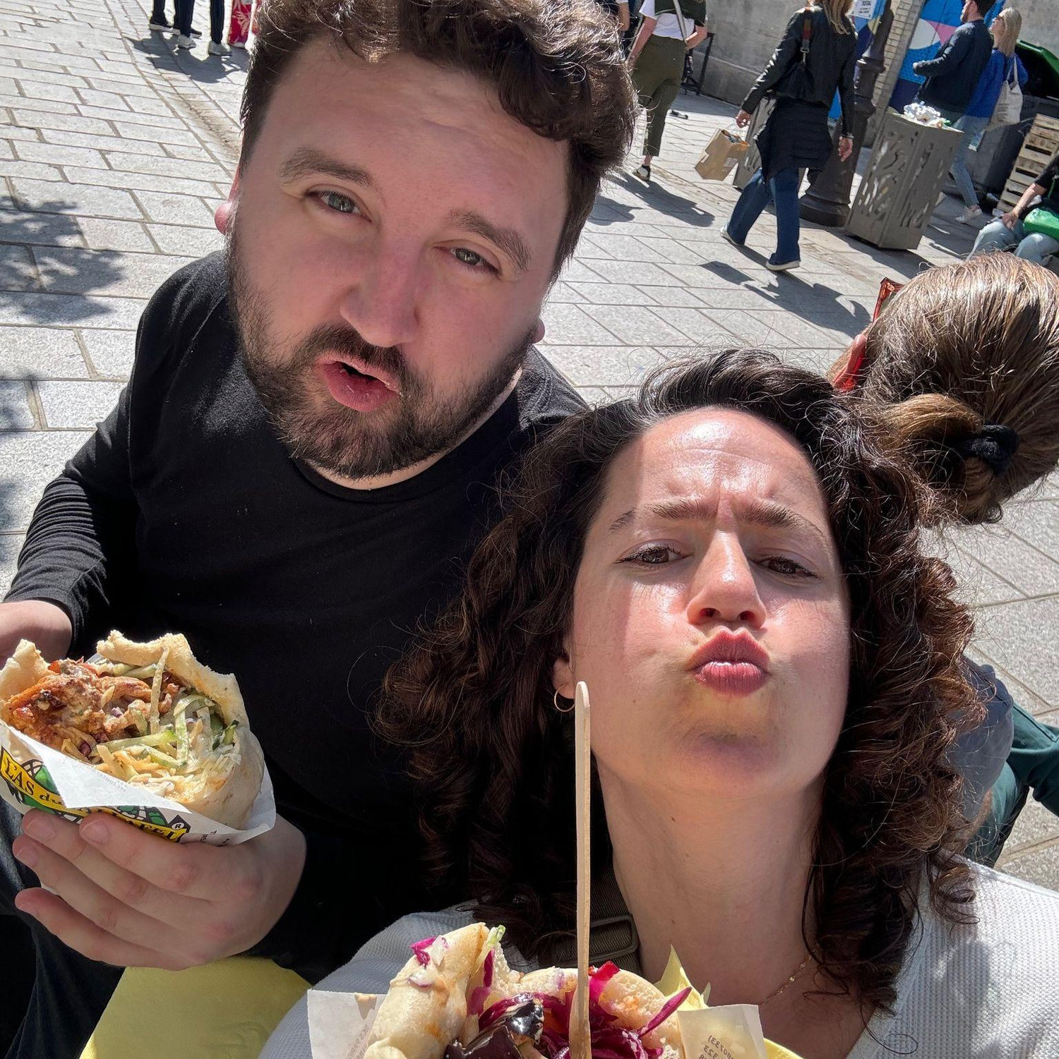 Enjoying falafel in Paris