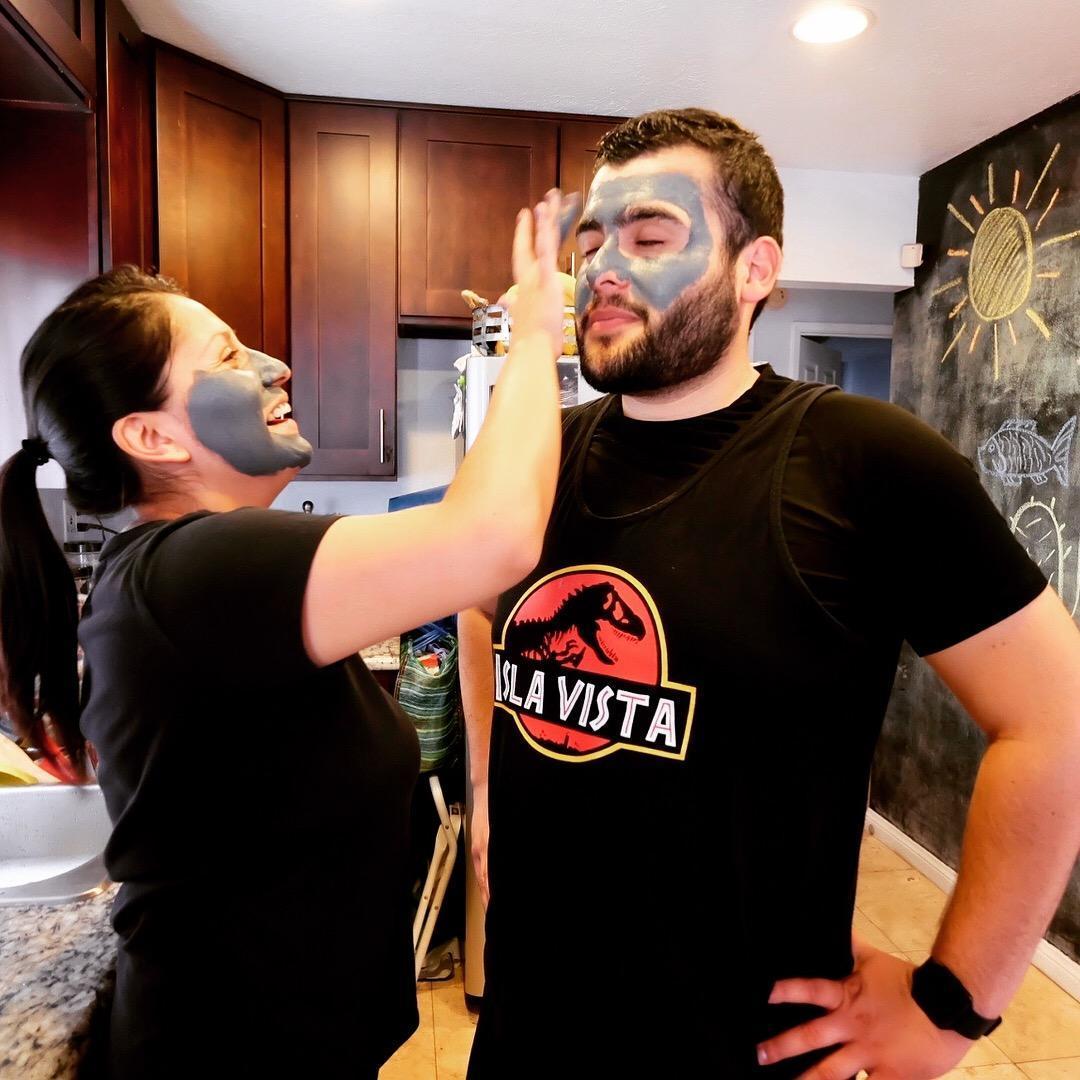 Marlene teaching Ricky to take skin care seriously!
