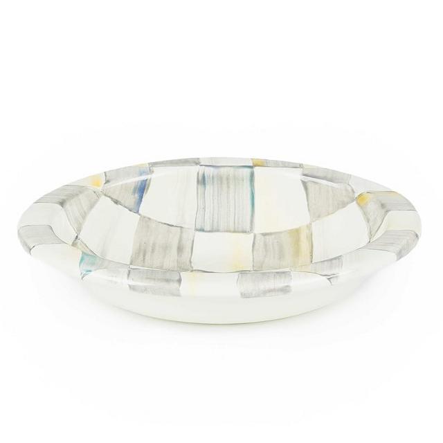 MACKENZIE-CHILDS Enamel Soap Dish, Decorative Soap Holder for Bathroom or Kitchen, Gray-and-White Sterling Check