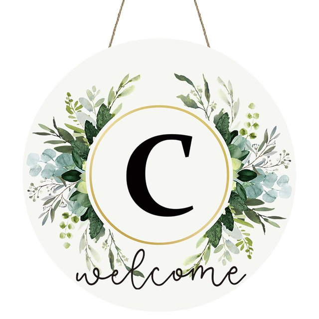 Monogram Letter C Wreaths for Front Door Wreath Wooden Welcome Sign for Front Door Decor Floral Family Last Name Initial House Warming Spring Summer Porch Rustic Wall Home Kitchen Boho Decorations
