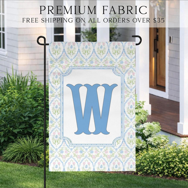 Grandmillennial Floral Garden Flag, Spring Welcome Flag, Summer Garden Flag, Floral Monogram Outdoor Flag, Housewarming Gift