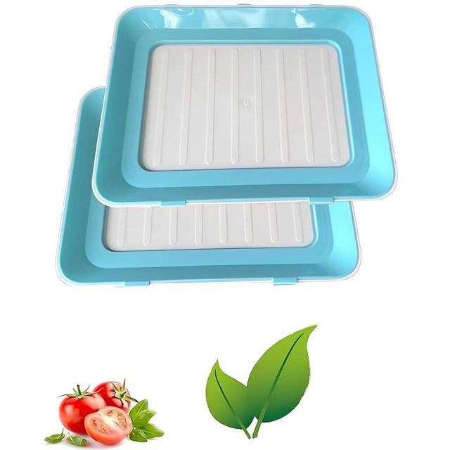 Food Preservation Trays,Reusable Food Storage Tray,2025 Latest Stackable Food Trays with Stretch Cover for Various Foods (Blue*4)