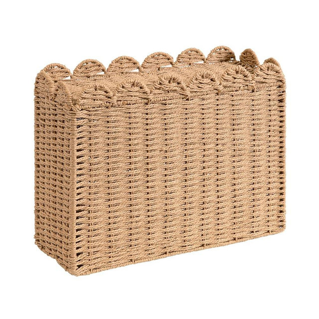 Quincry Toilet Paper Wicker Rattan Storage Basket with Handles, Paper Rope Slim Toilet Paper Holder with Lid- Holds Up to 9 Mega Rolls (Paper Rope, Rectangle)