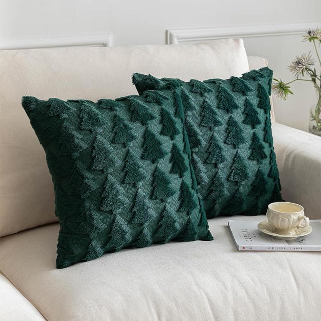SHITURRE Christmas Tree Decorative Throw Pillow Covers Set of 2 Packs, Soft Fluffy Pillowcases for Home Décor, Boho Pillow Covers for Couch Bedroom(Green-Tree, 20"x20")
