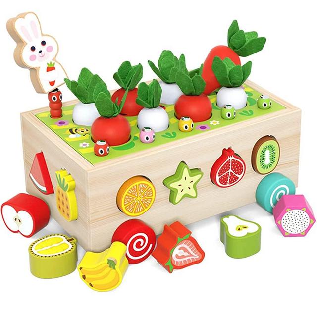 Rexinc Toddlers Montessori Wooden Educational Toys for Boys Girls Age 1 2 3 4 Year Old,Kids Wooden Sorting Toys Preschool Educational Gift, Shaped & Size Matching Game Fine Motor Skill…