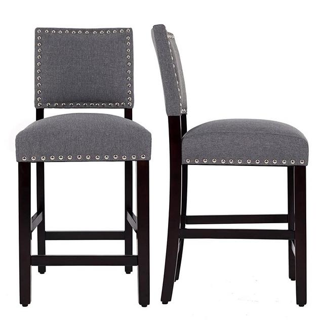 DAGONHIL 24 Inches Counter Height Bar Chair with Black Solid Wood Legs-Set of 2 (Gray)