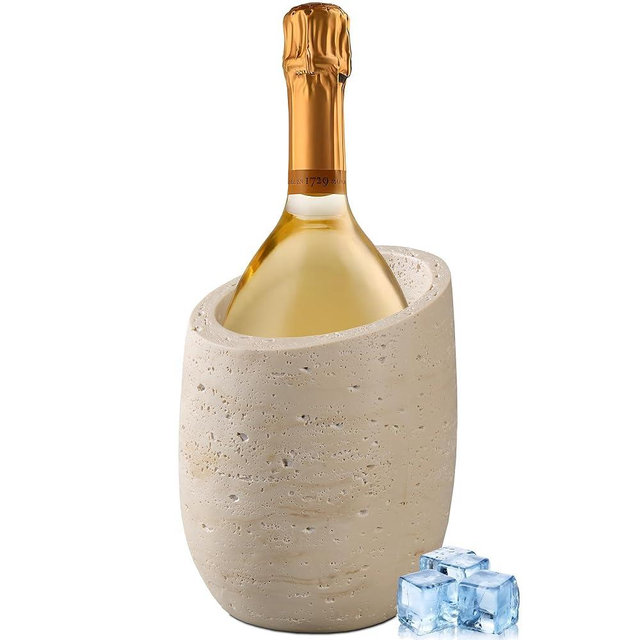 Natural Travertine Textures Wine Chiller Bucket – 750ml Resin Cooler for Wine & Champagne Bottles, Party Bar Cart Decor – Keeps Drinks Cold, Unique Gift for Wine Lovers, Housewarming (Beige)