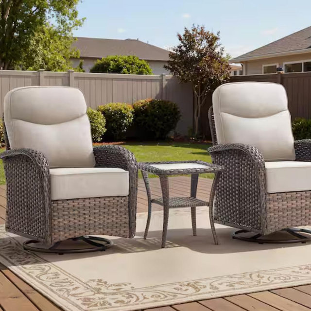Pocassy High Crescent 3-Piece Brown Wicker Patio Conversation Set with Beige Cushions PJSSGYY085-2