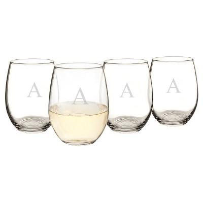 Cathy's Concepts 21oz 4pk Monogram Stemless Wine Glasses A-Z