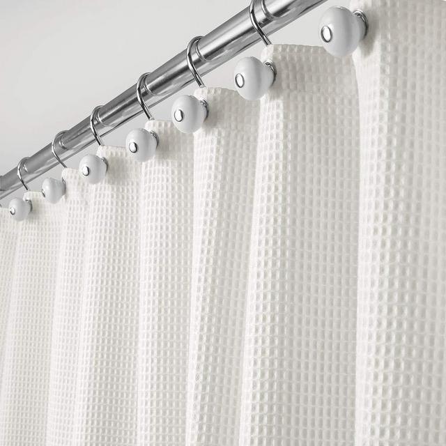 mDesign Hotel Quality Polyester/Cotton Blend Fabric Shower Curtain with Waffle Weave and Rust-Resistant Metal Grommets for Bathroom Showers and Bathtubs - 72" x 72" - Stone White