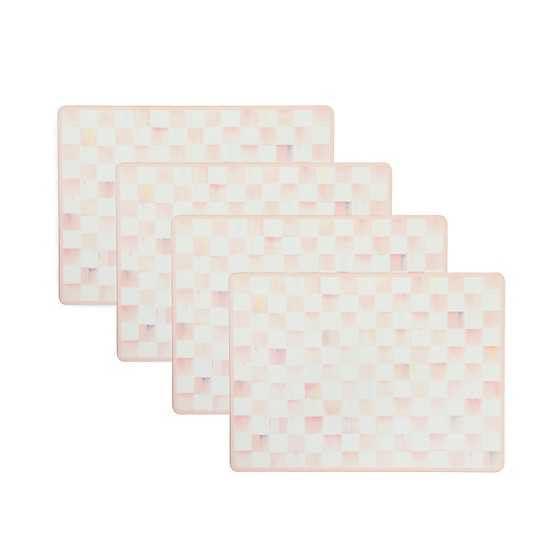 MACKENZIE-CHILDS Cork-Back Placemats, Hard-Finish Washable Table Mats, Set of 4, Pink-and-White Rosy Check