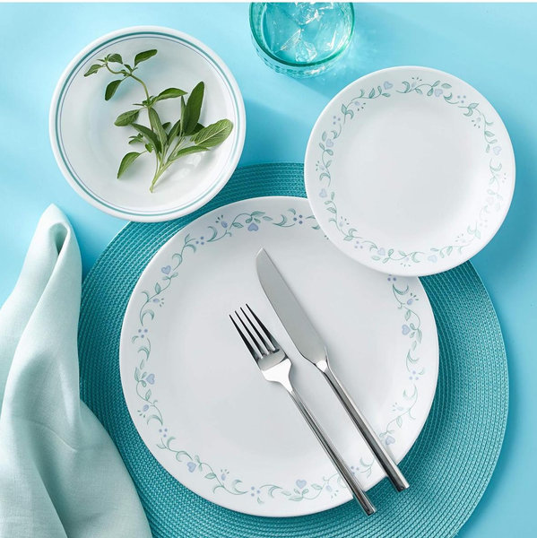 Corelle Vitrelle 18-Piece Service for 6 Dinnerware Set Triple Layer Glass and Chip Resistant, Lightweight Round Plates and Bowls Set, Country Cottage