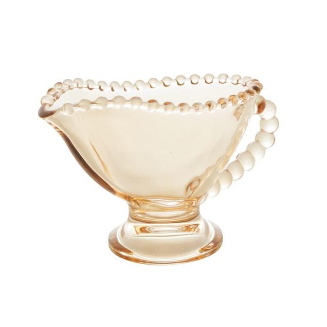WOLFF Pearl Beaded Crystal Gravy Boat with Handle, Gravy Bowl for Sauces, Thanksgiving Gravy, Salad Dressing Dish