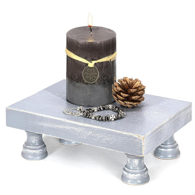 EOSAHR Pine Wood Risers for Decor for Kitchen Sink & Small Vanity - Versatile Risers Display Stands for Bathroom Decor - Chic Sponge Holder and Perfume Organizer (Gray, 8.5")