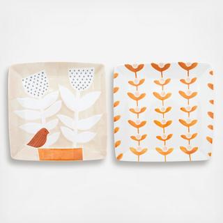 2-Piece Hand-Painted Floral Stoneware Plate Set