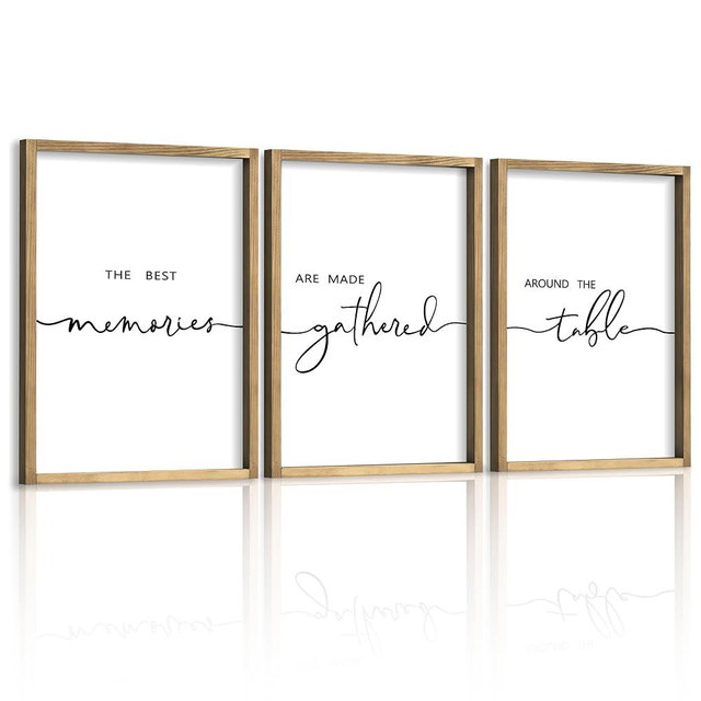 Houmury Set of 3 Framed Wall Art Memories Around the Table Farmhouse Wall Decor 11”x14” Kitchen Wall Decor for Dining Room Decor Wood Signs (Brown, 11 * 14")