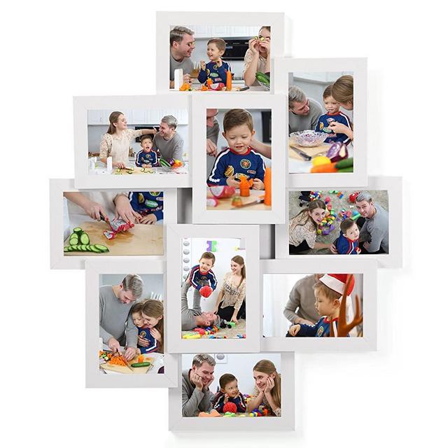 SONGMICS Collage Picture Frames, 4 x 6 Inches for 10 Photos, Assembly Required, Collage Multiple Photos, Glass Front, White URPF20WT