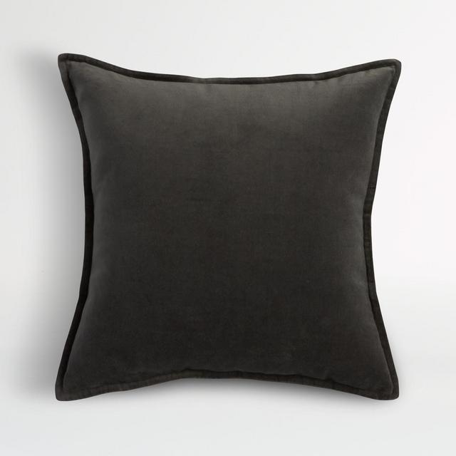 Grey 20" Washed Cotton Velvet Pillow with Feather-Down Insert