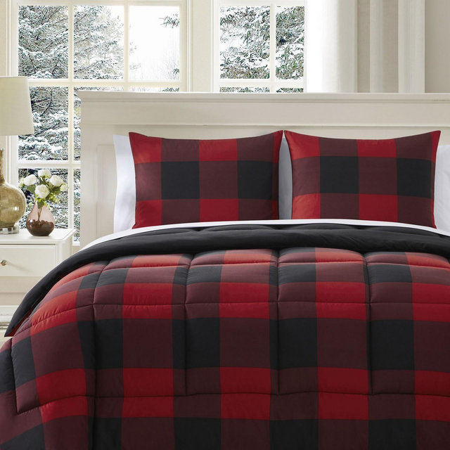 7 Piece Buffalo Plaid Bed In A Bag Comforter And Sheet Set By Sweet Home Collection® - King - Black/Red