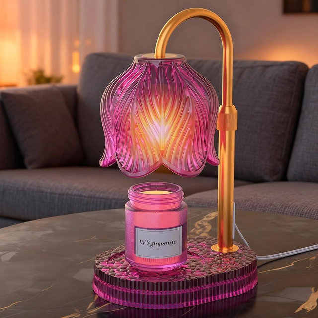 WYghyronic Candle Warmer Lamp with Adjustable Height - Flameless 4-Level Dimmable Wax Warmer, Timer Function & Stylish Design in Multiple Colors (Pink)