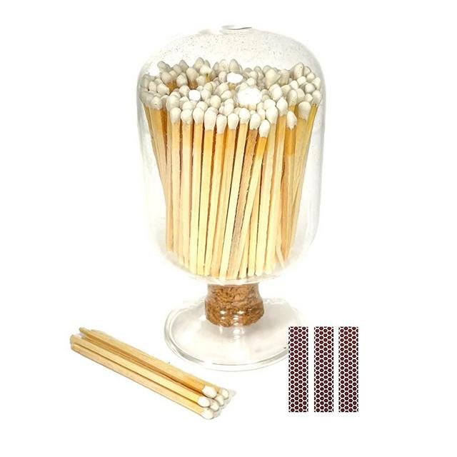 Decorative Glass Matches Cloche | Includes 100+ Color Matches & 3 Free Striker Strips!!! (White)