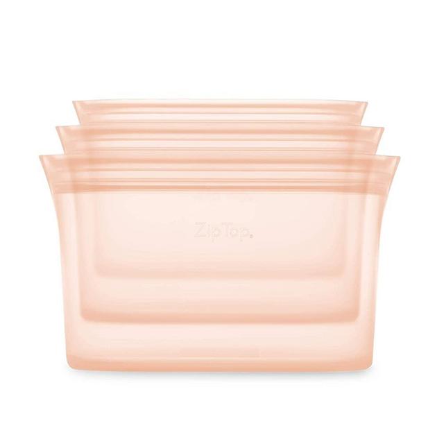 Zip Top Reusable 100% Silicone Food Storage Bags and Containers - 3 Dish Set - Peach