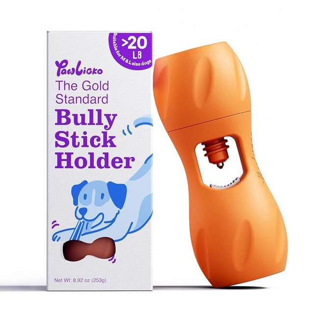 PAWLICKO Bully Stick Holder for Dogs – Steel Pin Lock Design Helps Prevent Swallowing Ends – Durable Dog Chew Holder for Bully Sticks & Yak Chews – Fits Small to Jumbo Chews (Bright Orange)