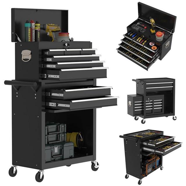 Maemttes 8-Drawers Large Tool Chest, 2-in-1 Detachable Garage Rolling Tool Box Metal Tool Storage Cabinet Removable Lockable Tool Cart with Wheels and Drawers
