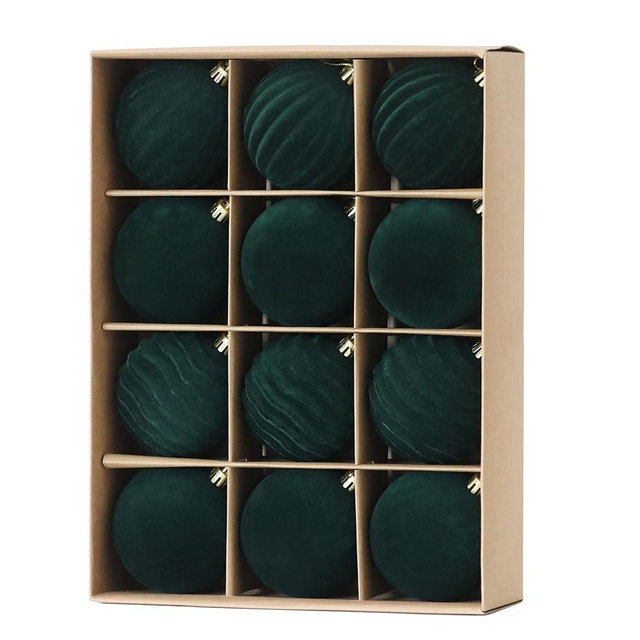 Senjie 3.15 inch Christmas Tree Ornaments Velvet Balls,12PCS Flocked Decoration Balls Ornaments Sets for Christmas 2025 Green
