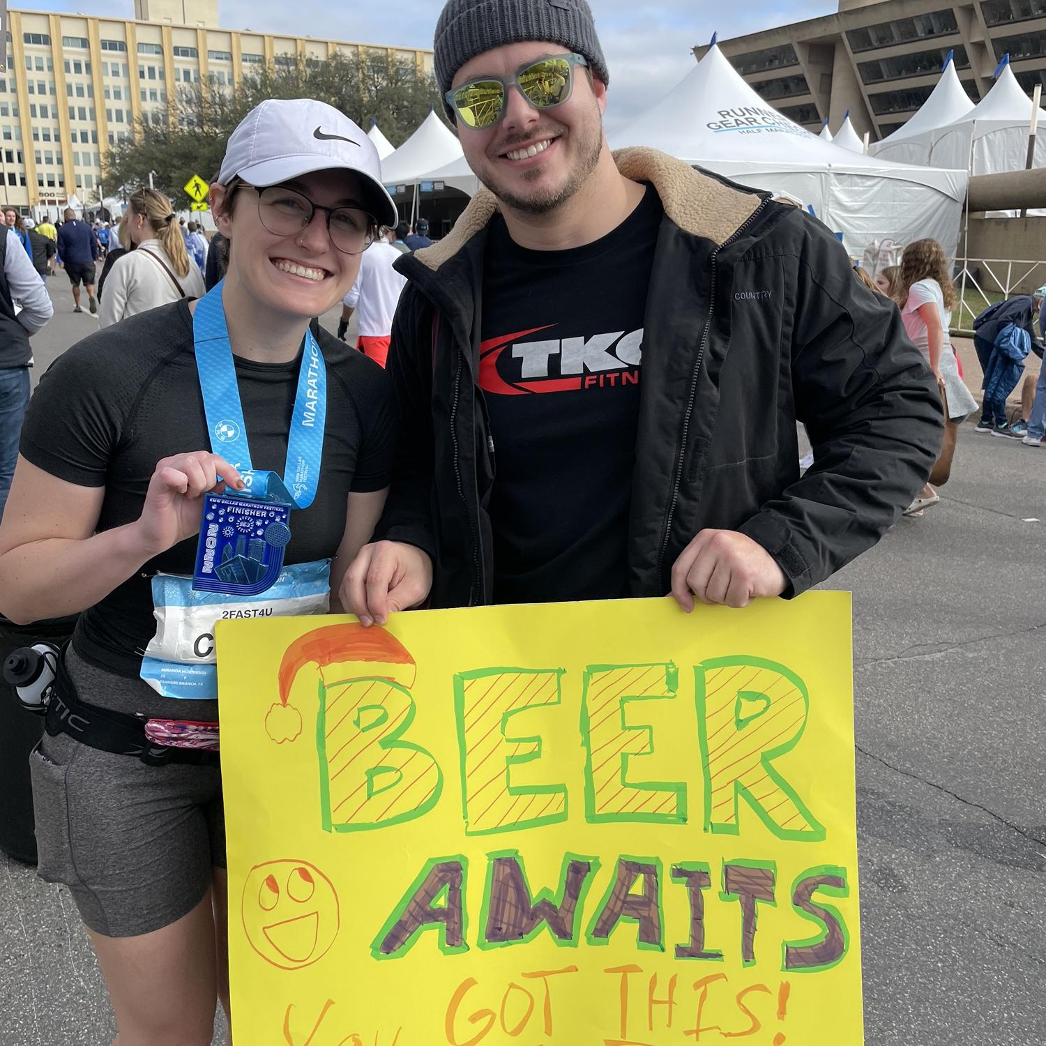 Mitch supporting Miranda in her Marathon