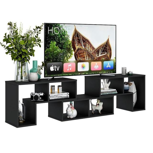 GOFLAME 3 Pieces TV Console Stand, Modern Entertainment Center for 50 55 60 65 Inch Flat Screen TV, Free Combination Bookcase for Storage & Display, Suitable for Living Room, Bedroom (Black)