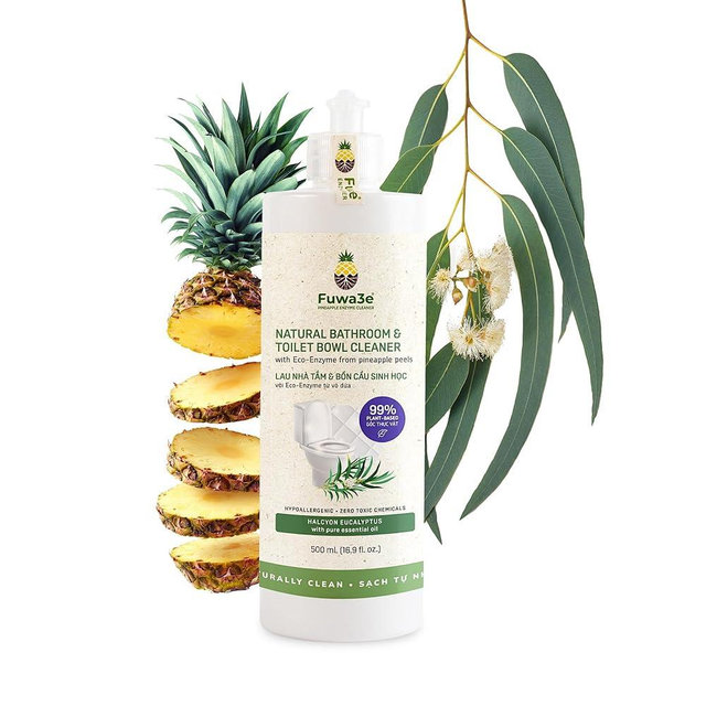 Fuwa3e Pineapple Enzyme Natural Toilet Bowl Cleaner Halcyon Eucalyptus - 16.9oz 1 Pack - 99% Plant Based Non Bleach Bathroom Cleaner - Freshens and Deodorizes with Fermented Pineapple Peels