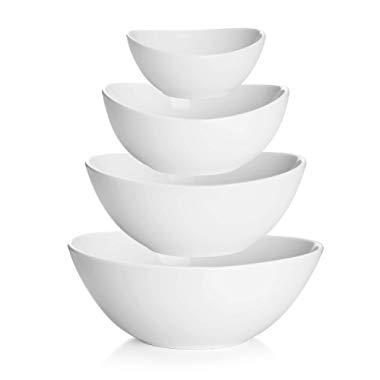 Sweese 105.101 Porcelain Bowls 10-18-28-42 Ounce Various Size Bowl Set - Set of 4, White