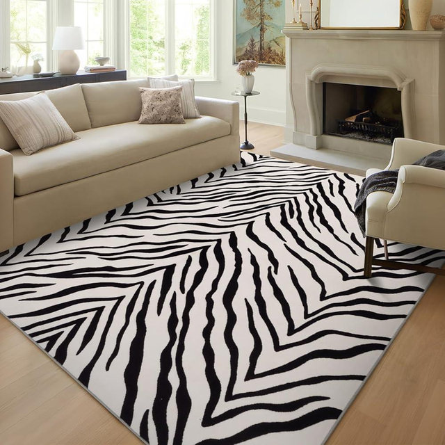 YIHOUSE Tiger Washable Area Rugs 6'x9', Black and Beige Modern Rug for Living Room, Bedroom, Ultra Thin Animal Stripe Print Rug for Girls Boys Nursery, Playroom, Dorm Room