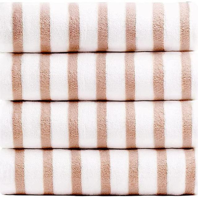 JML Microfiber Towels, Bath Towel Sets (4 Pack, 27" x 55") - Extra Absorbent, Fast Drying, Multipurpose for Bath, Swimming, Fitness, Sports, Yoga -Stripe Coffee
